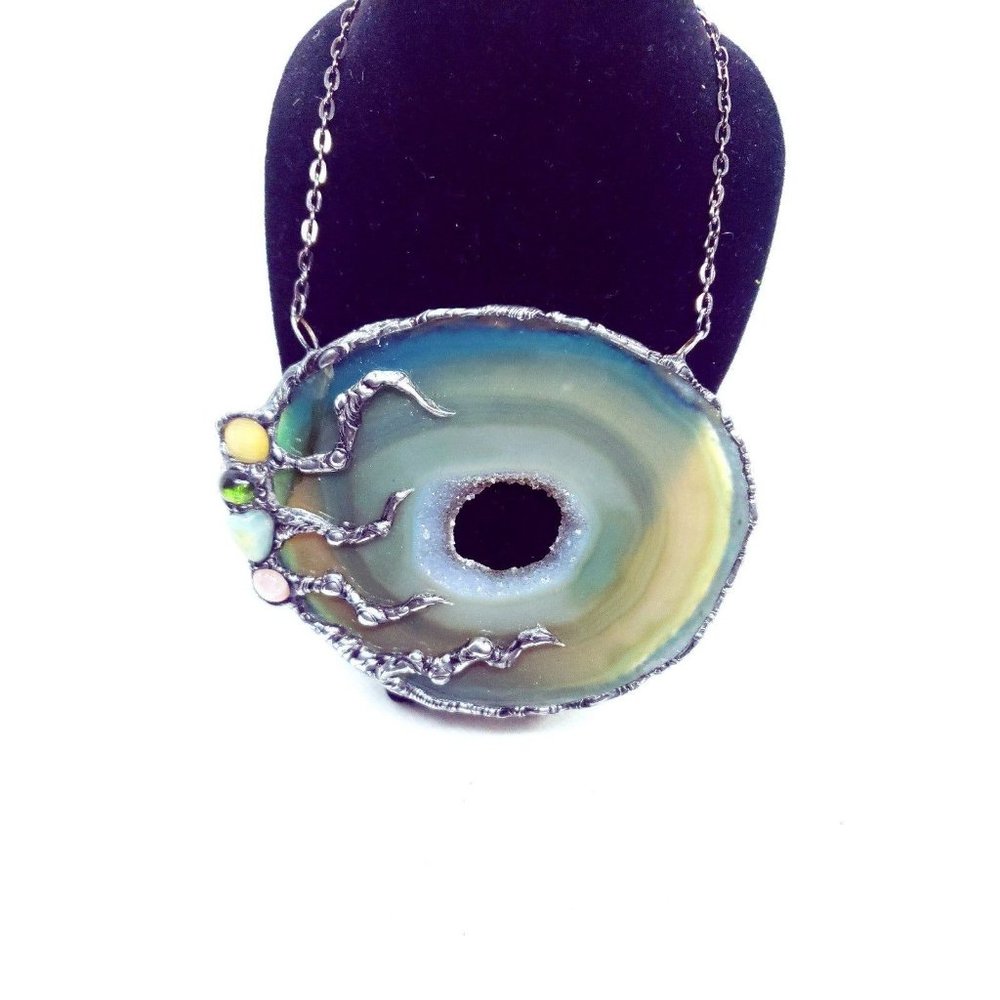 Huge Crystal Agate Geode Necklace Statement Piece… - image 4